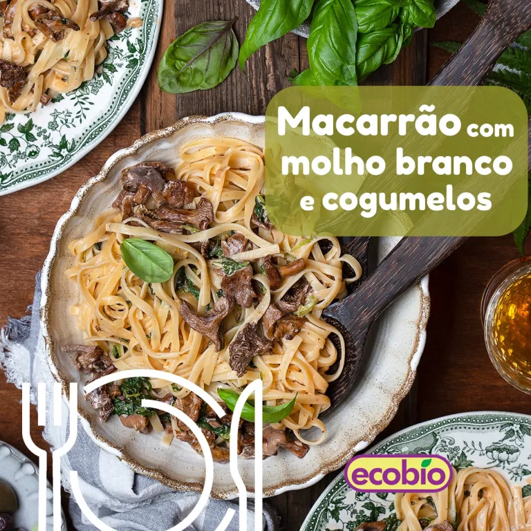 Macarrão com molho branco e cogumelos